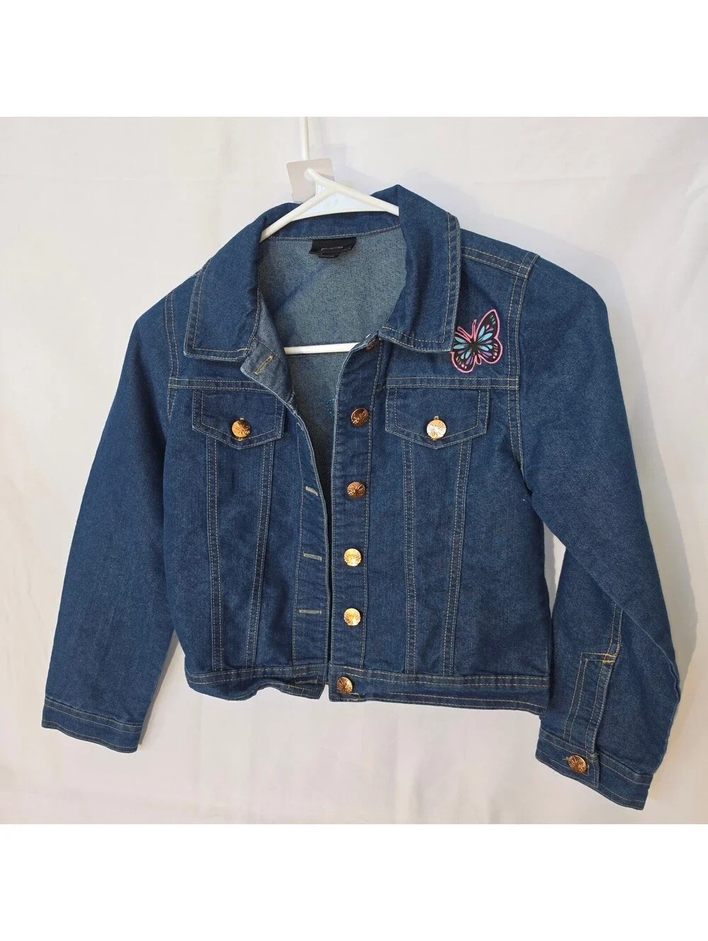 #0301 Picapino Girl's Denim Jacket with Colorful Butterfly Design, Size 10